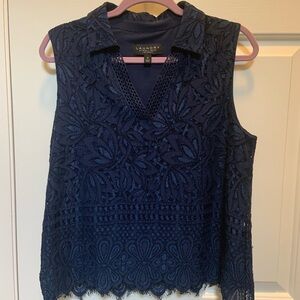 Laundry By Shelli Segal Blue Lace Sleeveless Blouse